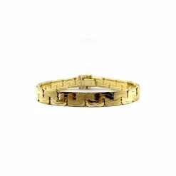 Bracelet vintage à maillons plats tissés en or 14 carats avec finition florentine alternée