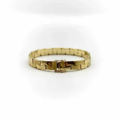 Bracelet vintage à maillons plats tissés en or 14 carats avec finition florentine alternée