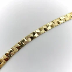 Bracelet vintage à maillons plats tissés en or 14 carats avec finition florentine alternée