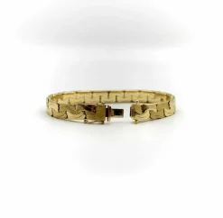 Bracelet vintage à maillons plats tissés en or 14 carats avec finition florentine alternée