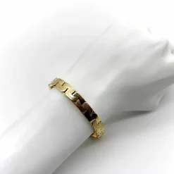 Bracelet vintage à maillons plats tissés en or 14 carats avec finition florentine alternée