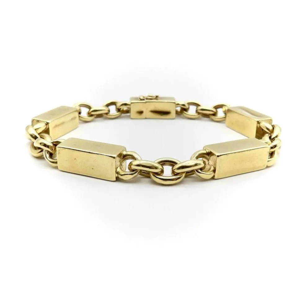 Bracelet vintage en or 18 carats avec barres et maillons alternés