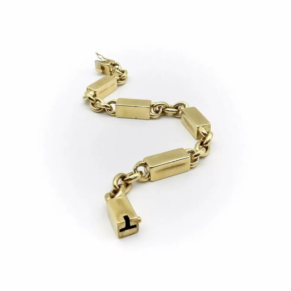 Bracelet vintage en or 18 carats avec barres et maillons alternés