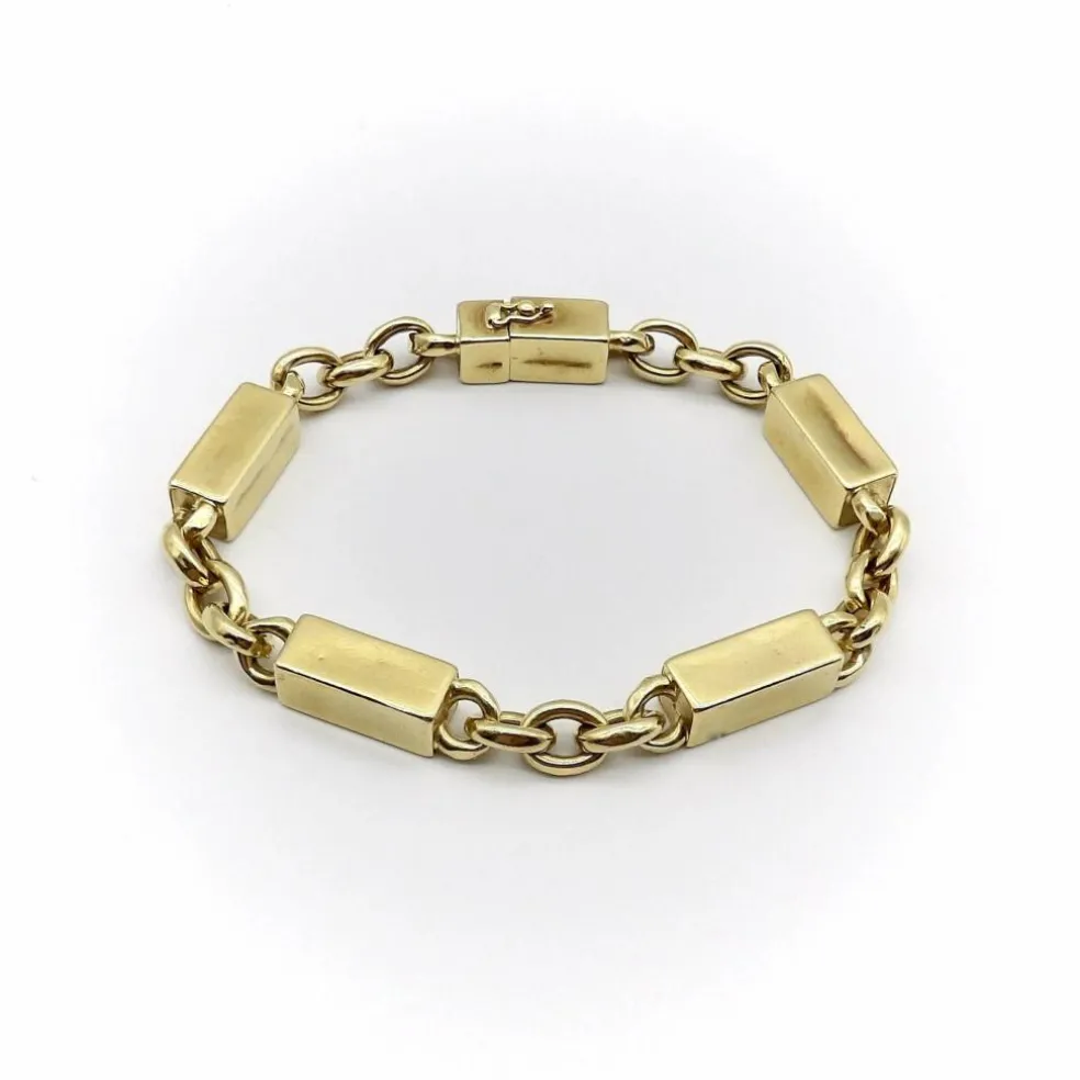 Bracelet vintage en or 18 carats avec barres et maillons alternés