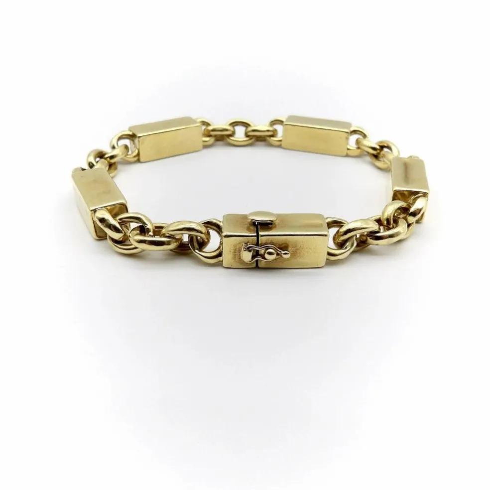 Bracelet vintage en or 18 carats avec barres et maillons alternés