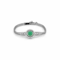 Bracelet vintage en or blanc 18 Carats avec diamants et agate