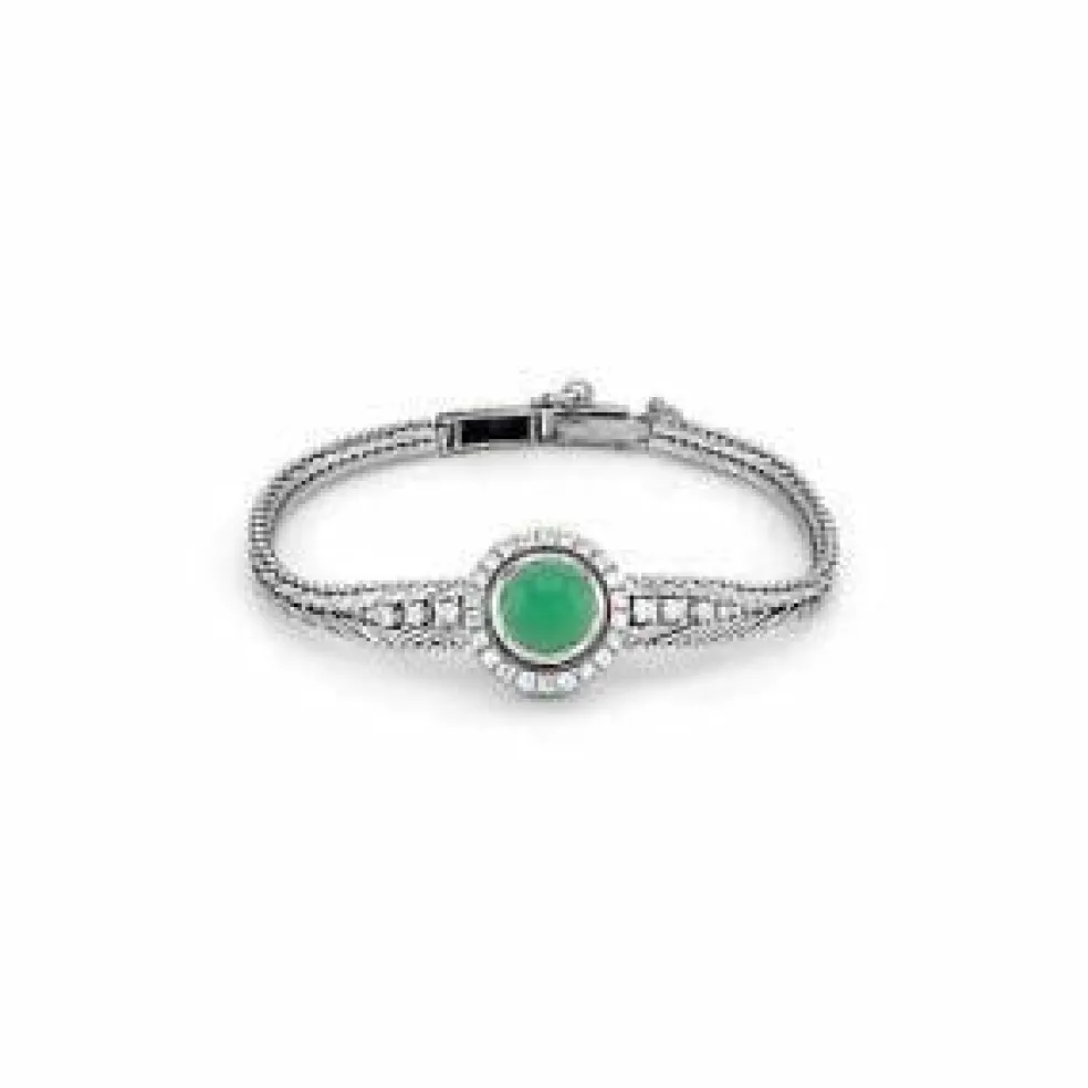 Bracelet vintage en or blanc 18 Carats avec diamants et agate