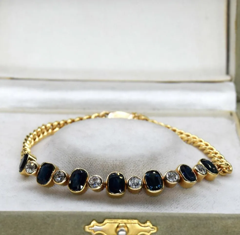Bracelet vintage en or jaune et diamants et saphirs