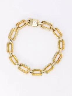 Bracelet vintage maille rectangle or jaune diamants