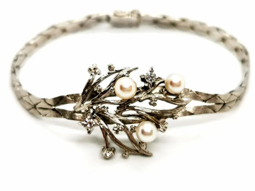 Bracelet Vintage Or blanc Diamant, Perle