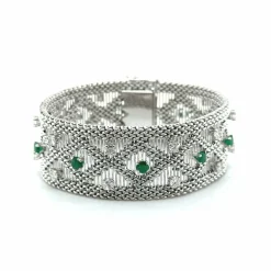 Bracelet vintage or blanc - Diamants et émeraudes