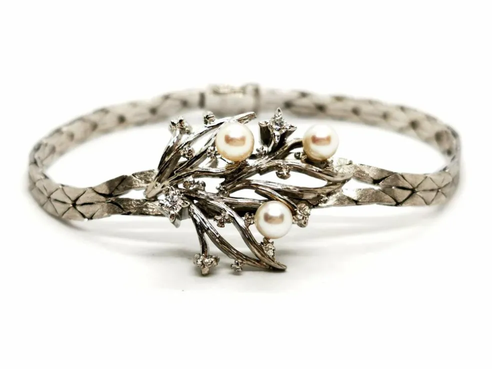 Bracelet Vintage Or blanc Diamant, Perle