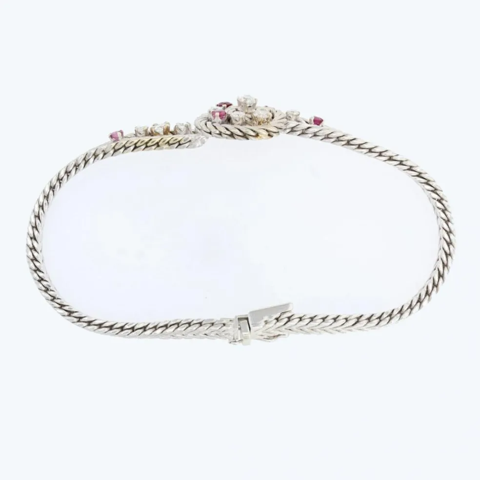 Bracelet vintage or blanc rubis diamants
