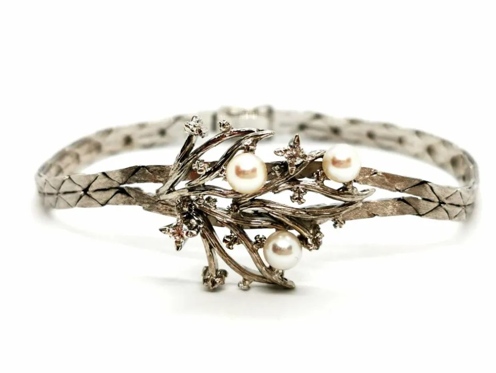 Bracelet Vintage Or blanc Diamant, Perle