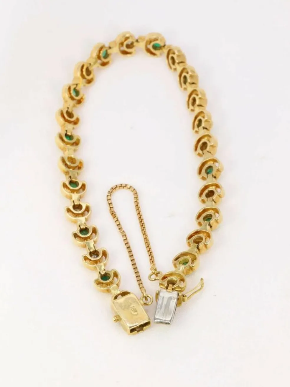 Bracelet vintage or jaune, diamants et émeraudes