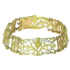 Bracelet vintage or émail blanc attribué à Lucien Gautrait
