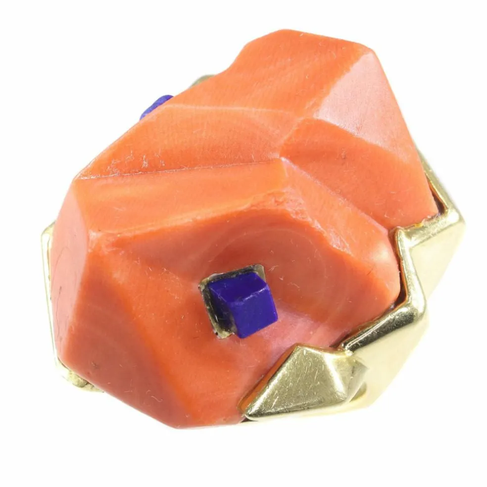 Bracelet/bague en or avec corail et lapis-lazuli