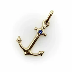 Breloque ancre signature en or 14 carats avec saphir