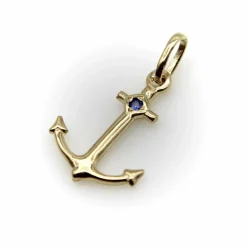 Breloque ancre signature en or 14 carats avec saphir