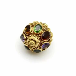 Breloque lanterne vintage extra large en or 18 carats de style étrusque avec pierres incrustées