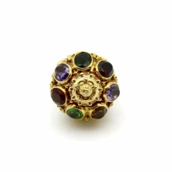 Breloque lanterne vintage extra large en or 18 carats de style étrusque avec pierres incrustées