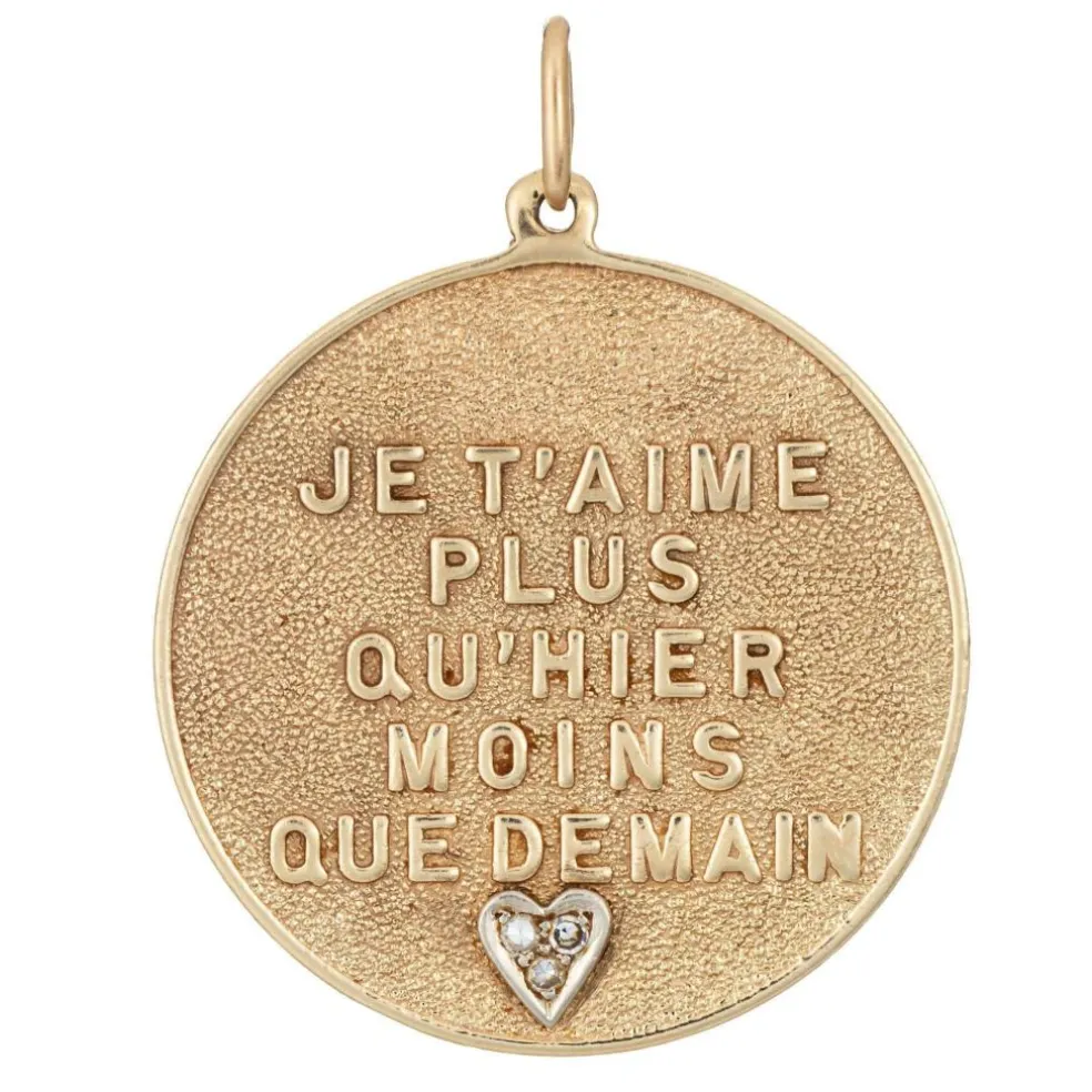 Breloque « Qu'hier Que Demain » des années 70 en or 14 carats et diamants, gage d'amour attribué à Merrin