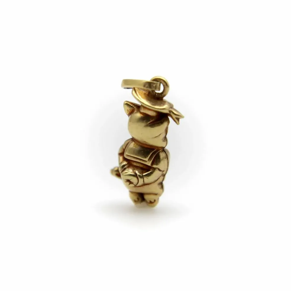 Breloque vintage en or 14 carats représentant le cochon Cicéron des Loony Toons