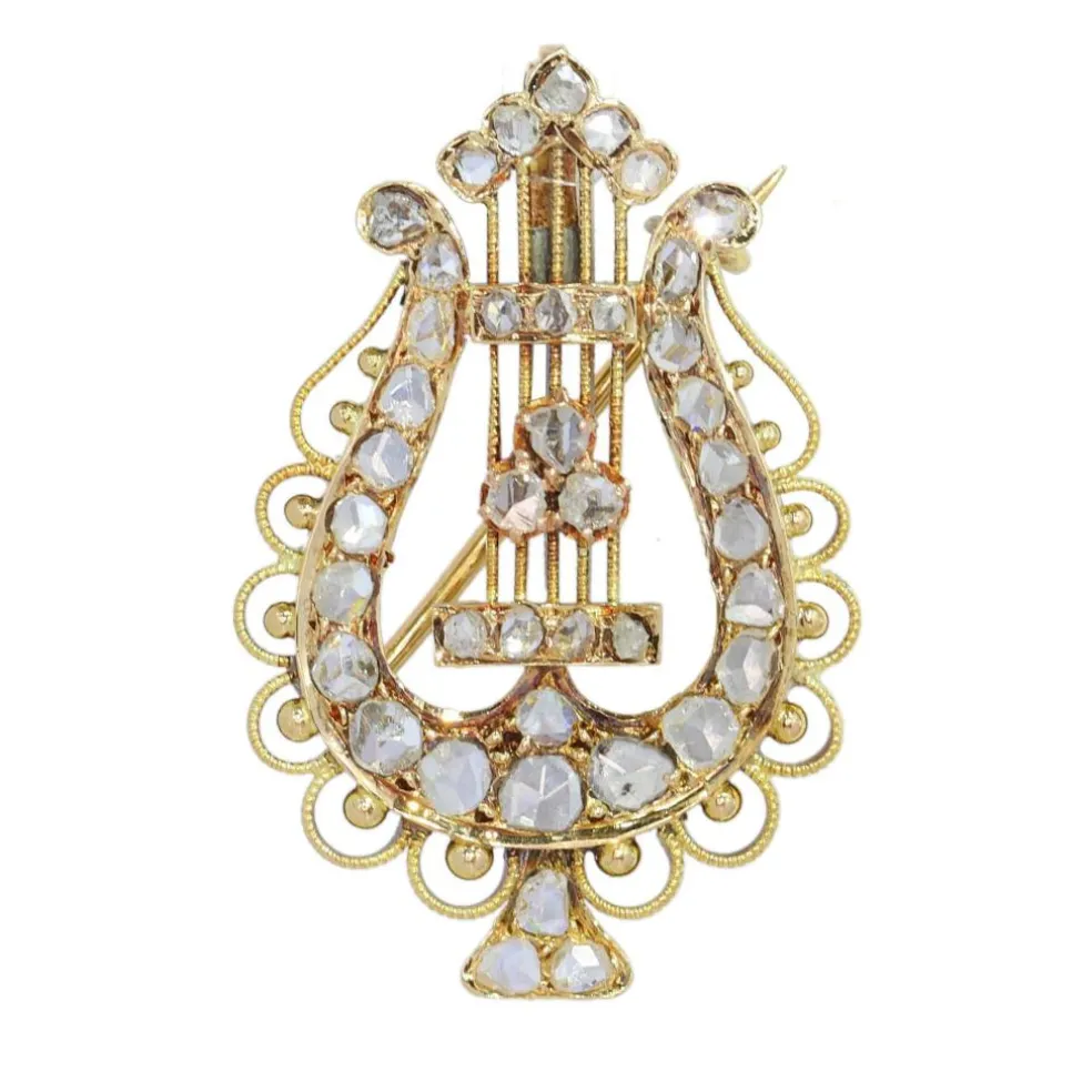 Broche - Diamants et Harmonie : Broche-Pendentif Lyre Or 1870