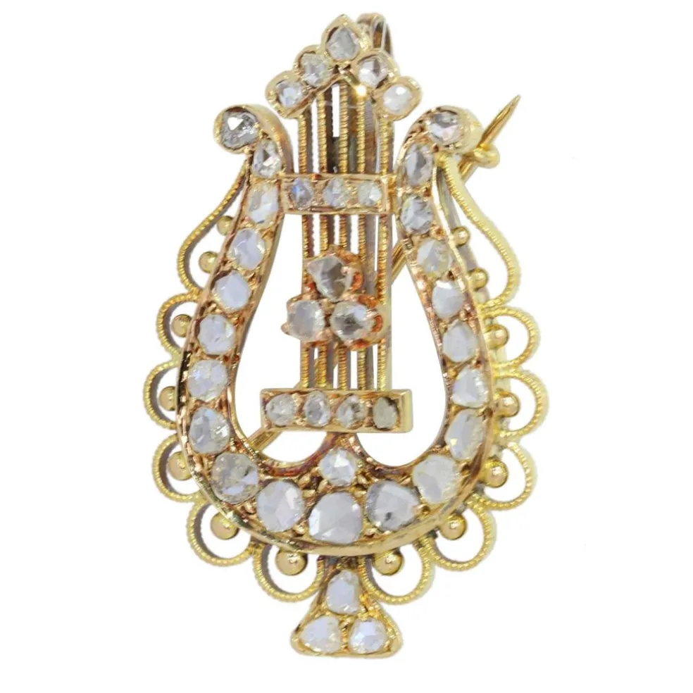 Broche - Diamants et Harmonie : Broche-Pendentif Lyre Or 1870