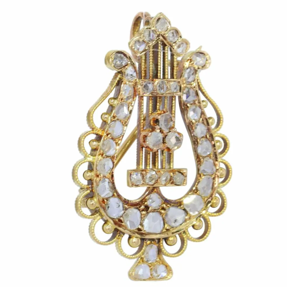 Broche - Diamants et Harmonie : Broche-Pendentif Lyre Or 1870