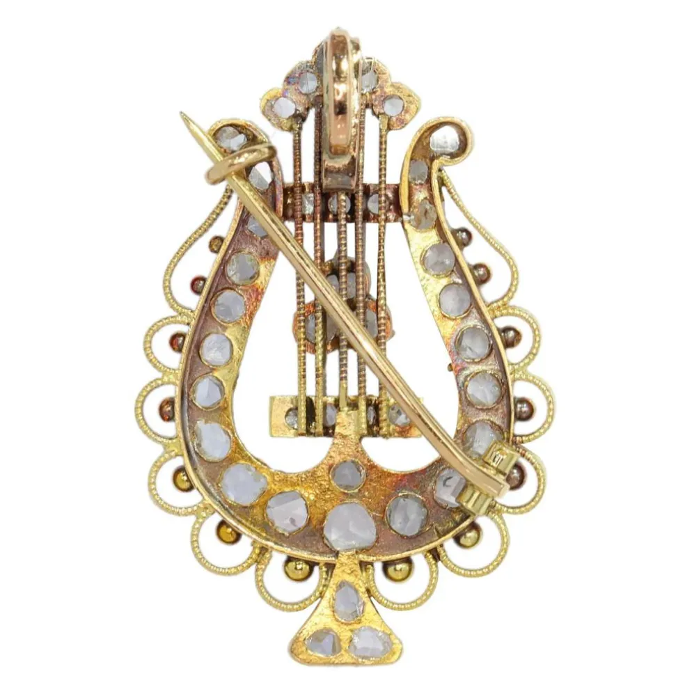 Broche - Diamants et Harmonie : Broche-Pendentif Lyre Or 1870