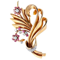 Broche à Enroulements & Fleurettes Rubis Diamants