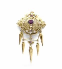 Broche à pampilles perles et pierre violette