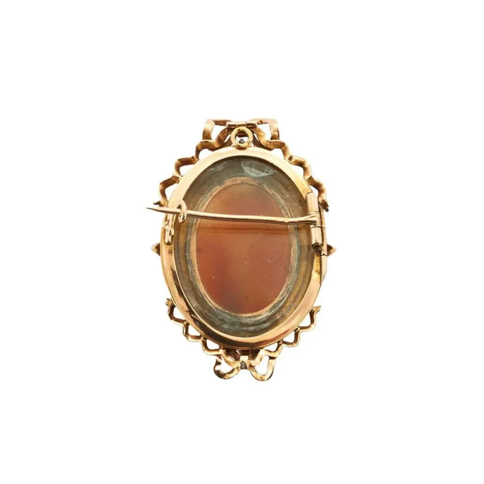 Broche - pendentif camé sur agate or