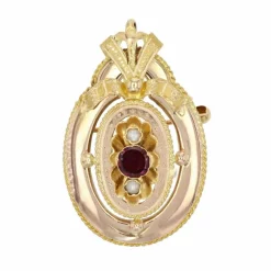Broche - pendentif en or grenat et perles fines