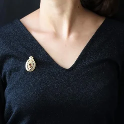 Broche - pendentif en or grenat et perles fines