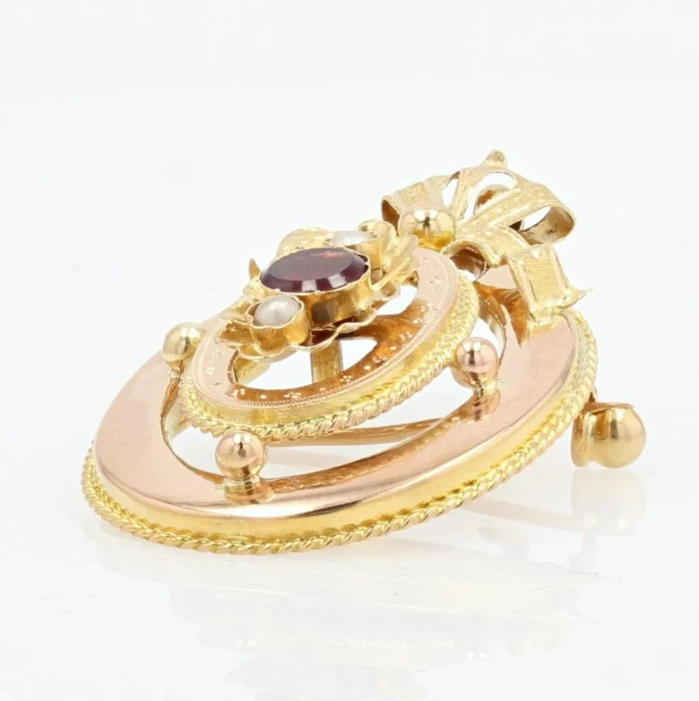 Broche - pendentif en or grenat et perles fines