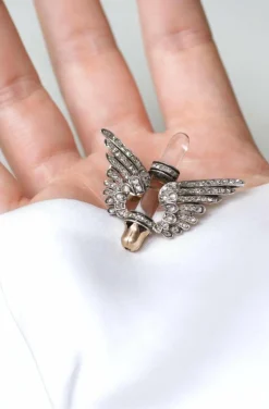 Broche ancienne Ailes, diamants et cristal de roche
