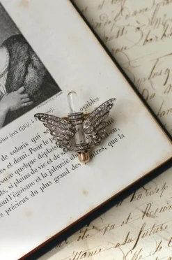 Broche ancienne Ailes, diamants et cristal de roche