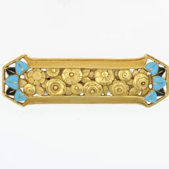 Broche ancienne art nouveau roses en or et émail