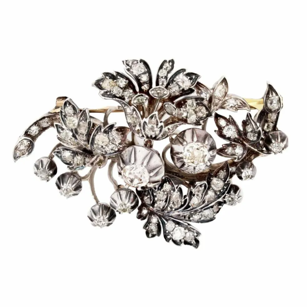 Broche ancienne bouquet diamanté