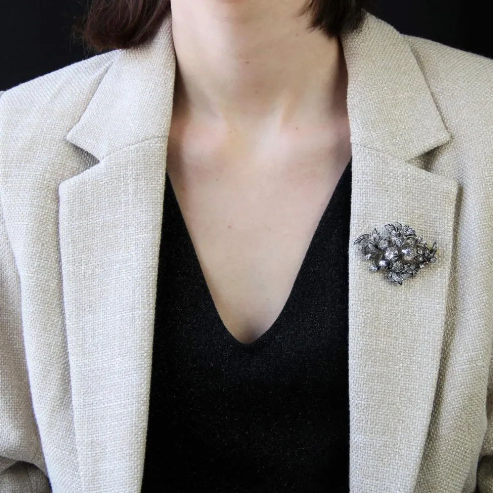 Broche ancienne bouquet diamanté