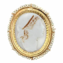 Broche ancienne Camée entourée de perles fines
