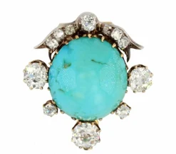 Broche ancienne clip turquoise et diamants
