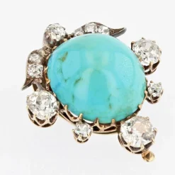 Broche ancienne clip turquoise et diamants