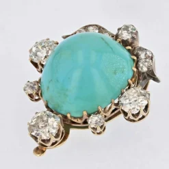 Broche ancienne clip turquoise et diamants