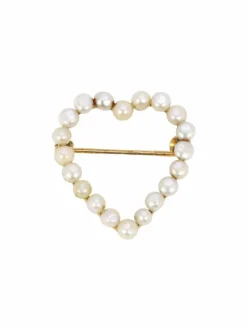 Broche ancienne coeur perles fines or jaune