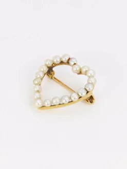 Broche ancienne coeur perles fines or jaune