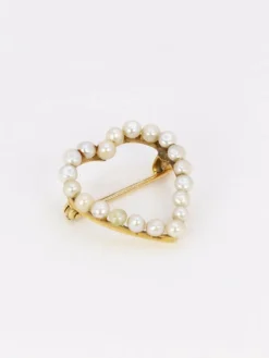 Broche ancienne coeur perles fines or jaune