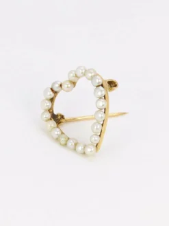 Broche ancienne coeur perles fines or jaune
